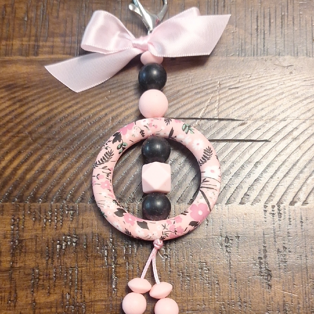 Pink and Black Beaded Keychain Bag Charm